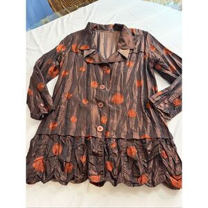 UBU Reversible Brown Crinkle Lagenlook Art To Wear Jacket Size Large